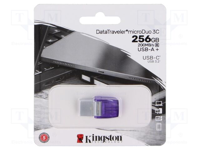 Pendrive; USB 3.2 Gen 1; 256GB; R: 200MB/s; violet; USB A,USB C