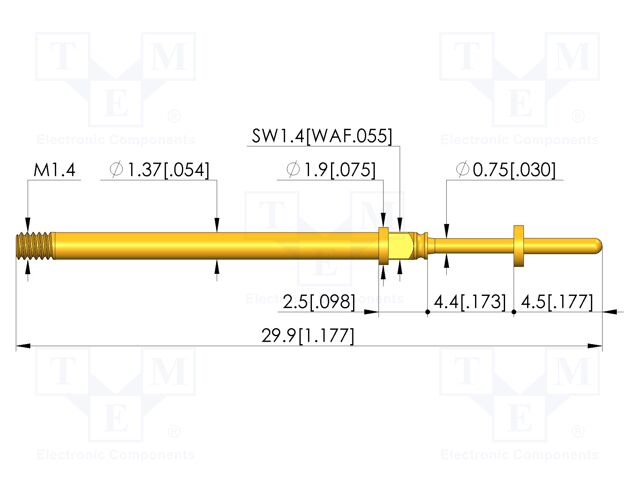 Test needle; Spring compression: 3.5mm; 4.4mm; 5A; CuBe; Ø: 0.8mm
