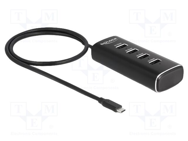 Hub USB; DC socket,USB A socket x4,USB C plug; black; 10Gbps