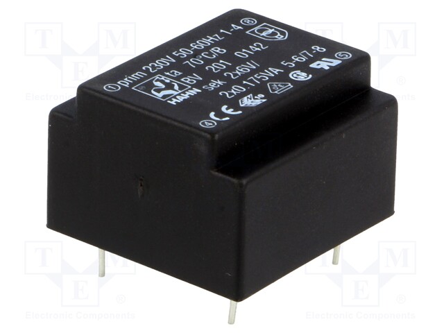 Transformer: encapsulated; 0.35VA; 230VAC; 6V; 6V; 29mA; 29mA; 25g