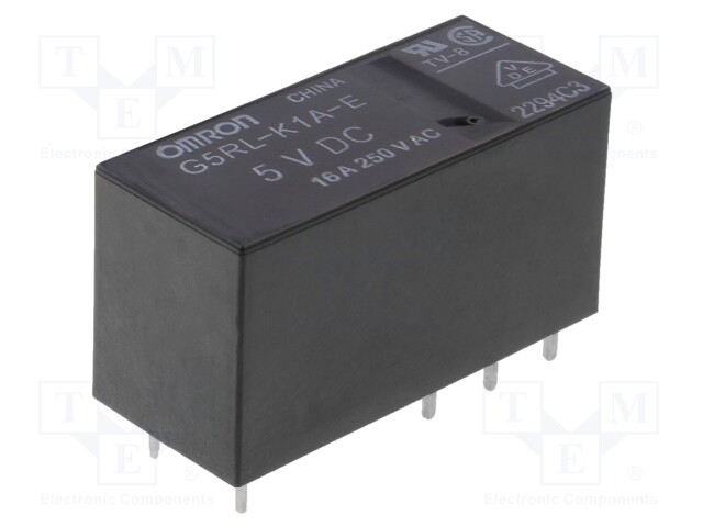 Relay: electromagnetic; SPST; Ucoil: 5VDC; 16A/250VAC; 16A/24VDC