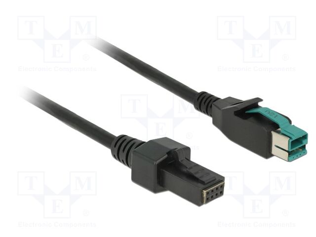 Cable; 2x4pin plug,PoweredUSB plug; 2m; black; 20AWG,26AWG; 12V