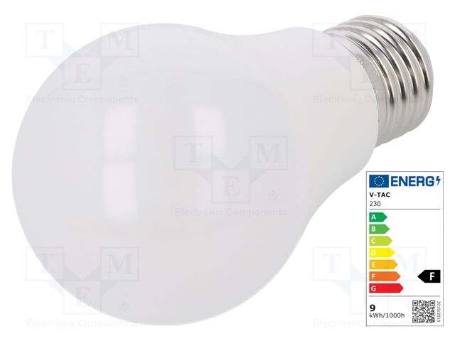 LED lamp; cool white; E27; 220/240VAC; 806lm; 9W; 200°; 6400(typ)K