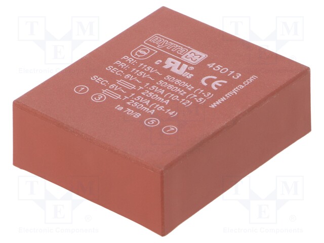 Transformer: encapsulated; 3VA; 115/230VAC; 6V; 6V; 250mA; 250mA