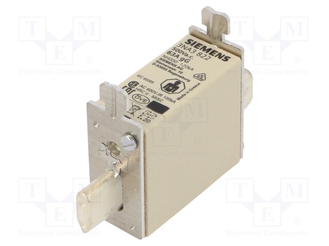 Fuse: fuse; gG; 63A; 500VAC; 250VDC; industrial; NH000; SENTRON