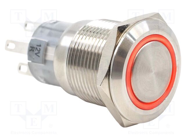 Switch: vandal resistant; SPDT; 2A/24VDC; IP67; ON-(ON); red; 12V