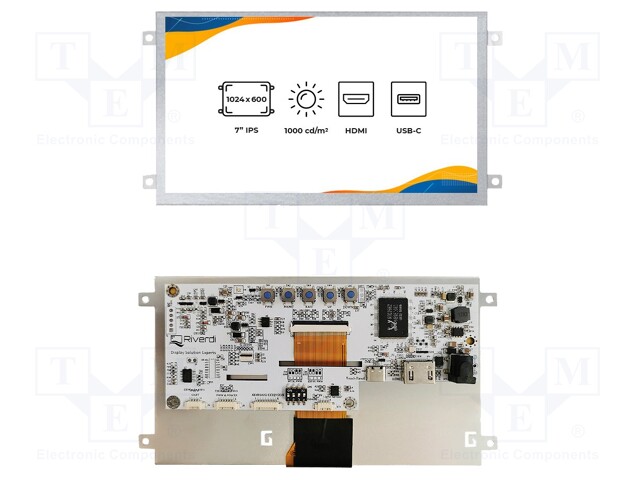 Display: TFT; 7"; 1024x600; Illumin: LED; Dim: 181.6x100.6x22.93mm