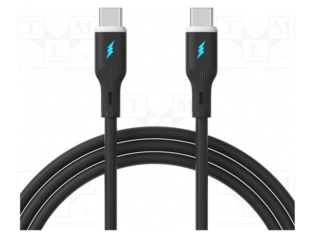 Cable; USB 2.0; USB C plug,both sides; nickel plated; 1m; black