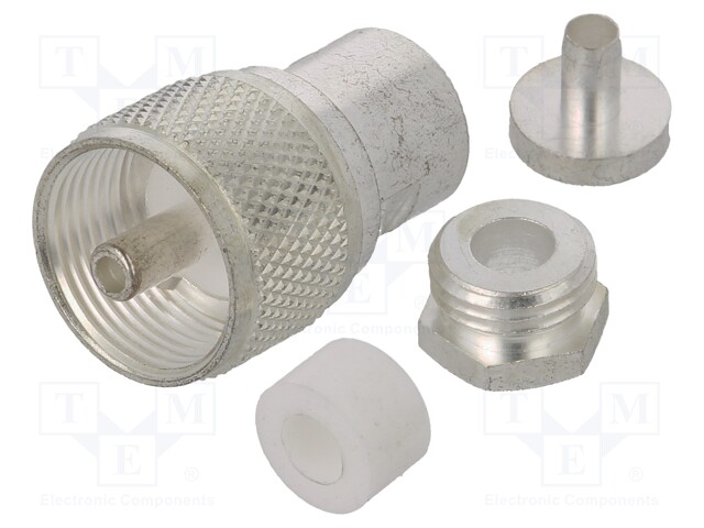 Plug; UHF (PL-259); male; RG141,RG58; soldering,clamp; for cable