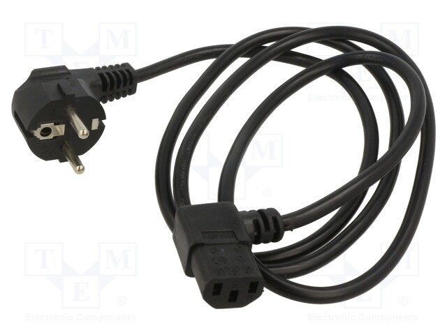 Cable; CEE 7/7 (E/F) plug angled,IEC C13 female 90°; PVC; 1.8m