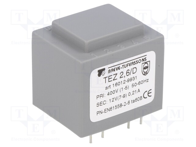 Transformer: encapsulated; 2.5VA; 400VAC; 12V; 208.3mA; IP00; 120g