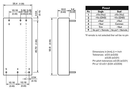 Converter: DC/DC; 30W; Uin: 18÷36V; Uout: 5VDC; Uout2: -5VDC; 2"x1"