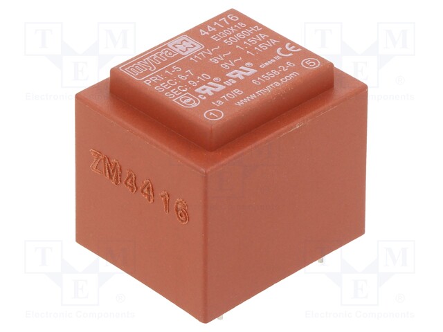 Transformer: encapsulated; 2.3VA; 117VAC; 9V; 9V; 128mA; 128mA