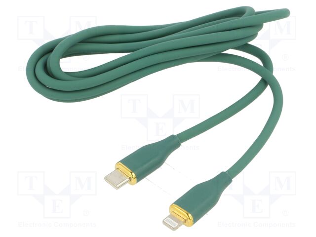 Cable; USB 2.0; Apple Lightning plug,USB C plug; 1.5m; green