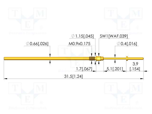 Test needle; Spring compression: 4mm; 5mm; 3A; CuBe; gold-plated