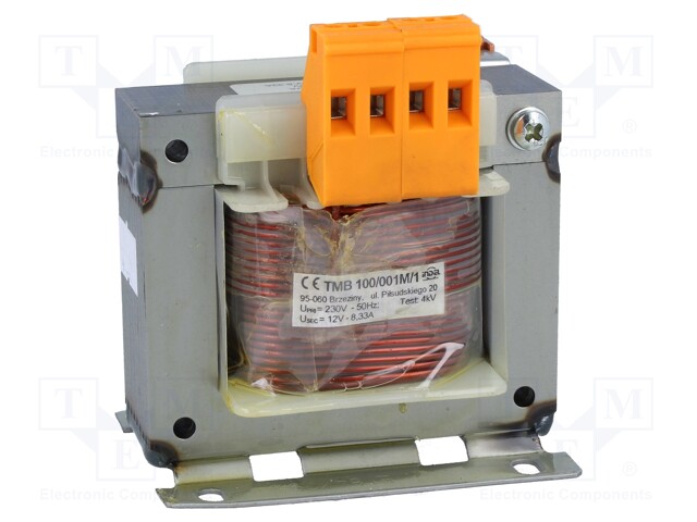 Transformer: mains; 100VA; 230VAC; 12V; Leads: terminal block; IP00