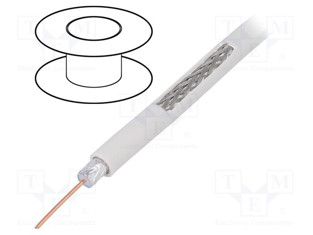 Wire: coaxial; RG6; 1x75Ω; solid; CCS; PVC; white; 100m