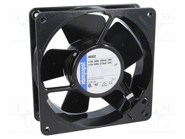 Fan: AC; axial; 115VAC; 119x119x38mm; 180m3/h; 45dBA; slide bearing