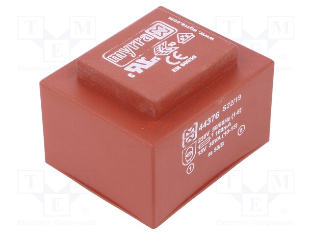 Transformer: encapsulated; 30VA; 230VAC; 15V; 2A; Mounting: PCB