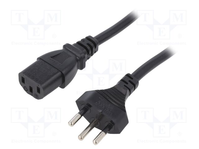 Cable; IEC C13 female,SEV-1011 (J) plug; 3m; black; PVC; 3G1mm2