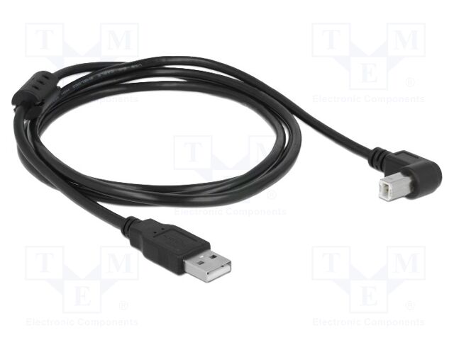 Cable; USB 2.0; USB A plug,USB B plug 90° up/down; 1.5m; black