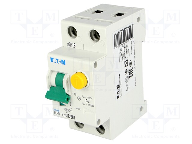 RCBO breaker; Inom: 6A; Ires: 30mA; Max surge current: 250A; 230V