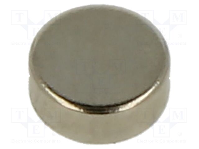 Magnet: permanent; NdFeB; 7N; Ø: 4mm; H: 3mm; Plating: nickel; disk
