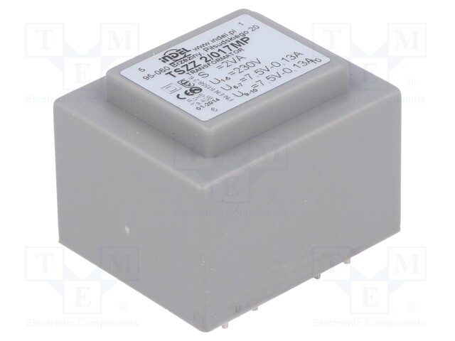 Transformer: encapsulated; 2VA; 230VAC; 7.5V; 7.5V; 0.13A; 0.13A
