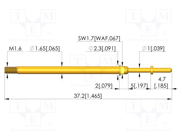 Test needle; Spring compression: 4mm; 5mm; 8A; CuBe; gold-plated