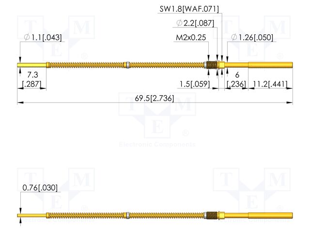 Test needle; Spring compression: 5mm; 5.5mm; 5A; steel; Ø: 1.5mm