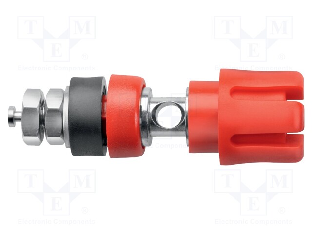 Socket; 4mm banana; 30A; 60VDC; 50mm; red; nickel plated; on panel