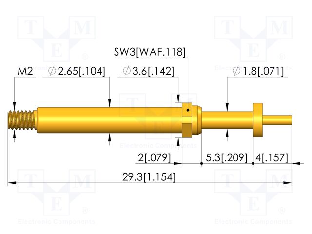 Test needle; Spring compression: 4mm; 5mm; 5A; CuBe; gold-plated