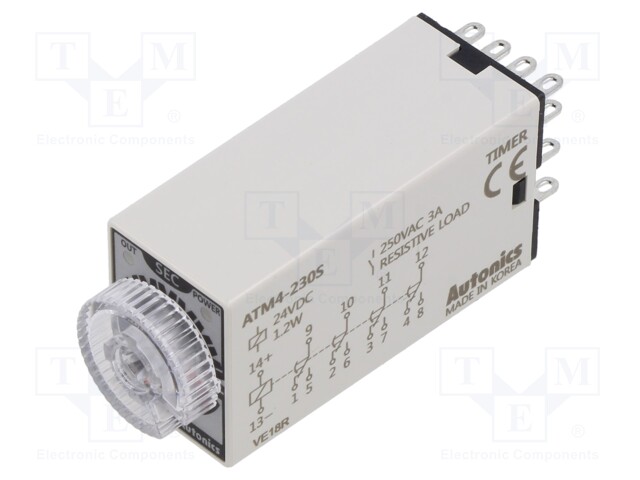 Timer; 3÷30s; 4PDT,relay; 250VAC/3A,24VDC/3A; Usup: 24VDC; socket