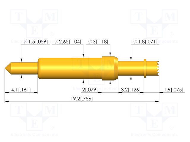 Test needle; Spring compression: 2.8mm; 3.2mm; 8A; CuBe; Ø: 1.8mm