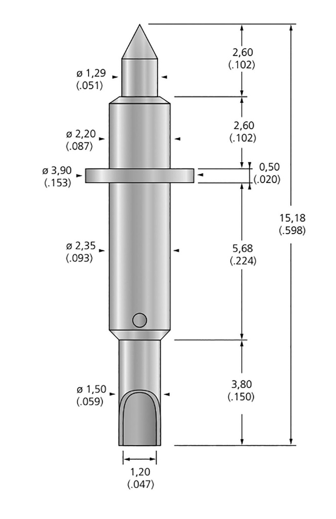 Test needle; Operational spring compression: 1.5mm; 2A; Ø: 1.29mm