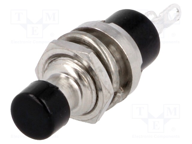 Switch: push-button; Pos: 2; SPST-NC; 1A/250VAC; black; Cutout: Ø7mm