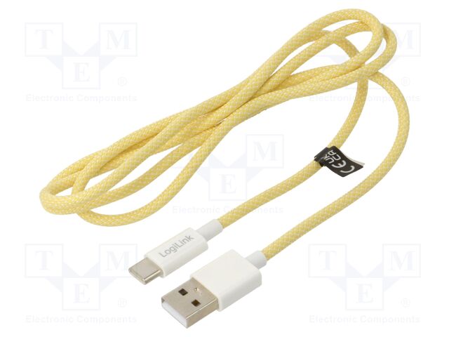 Cable; USB 2.0; USB A plug,USB C plug; 1m; yellow; 480Mbps; 60W; 3A