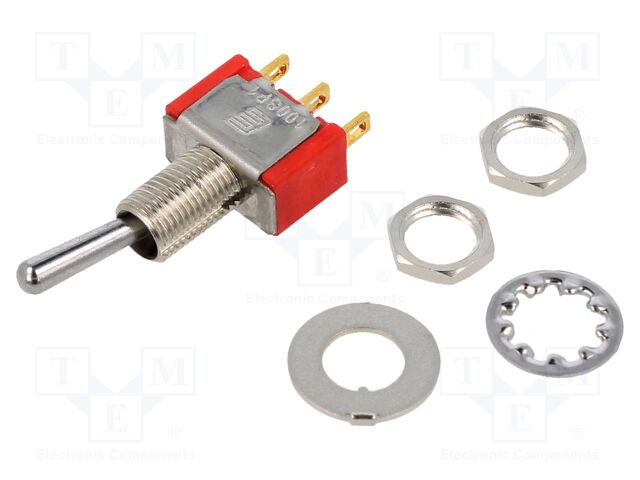 Switch: toggle; Pos: 2; SPDT; ON-ON; 0.02A/20VAC; 0.02A/20VDC; 100