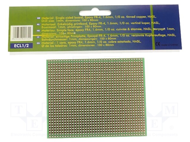 Board: universal; eurocard,single sided,prototyping; W: 100mm