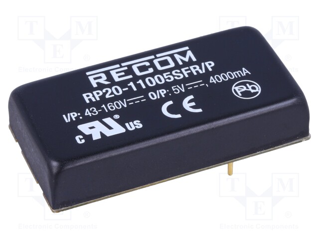 Converter: DC/DC; 20W; Uin: 43÷160V; Uout: 5VDC; Iout: 4A; 2"x1"; 30g