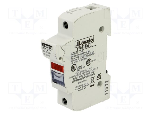 Fuse base; 10x38mm; for DIN rail mounting; 30A; 600VAC; Poles: 1