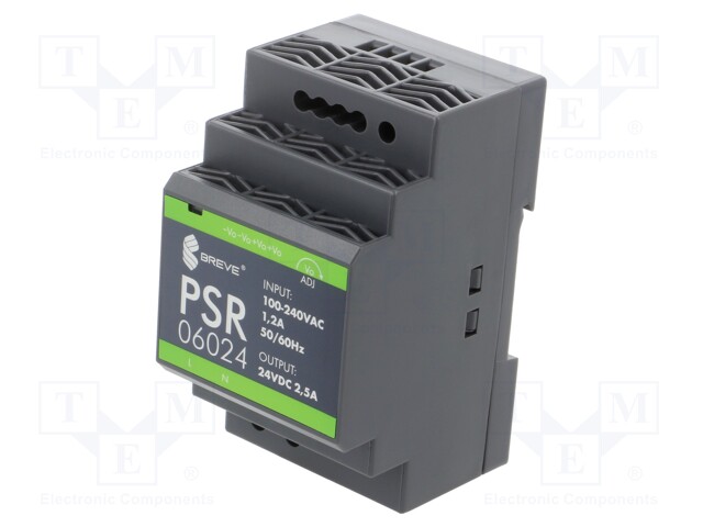 Power supply: switched-mode; for DIN rail; 60W; 24VDC; 2.5A; IP20