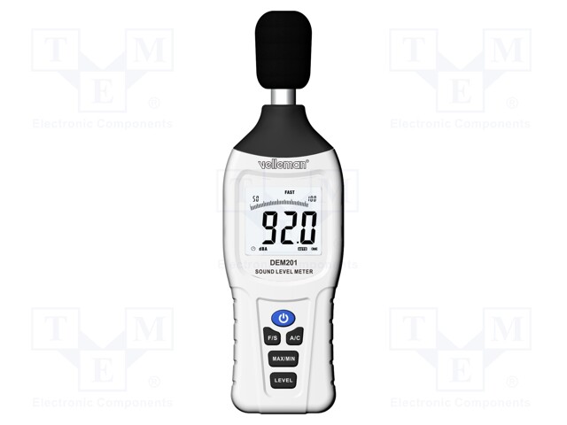 Meter: sound level; LCD 3,5 digit; Sound level meas: 30÷130dB