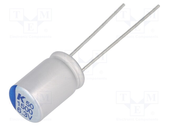 Capacitor: polymer; 1500uF; 6.3VDC; ESR: 14mΩ; A750; THT; ±20%; 2000h