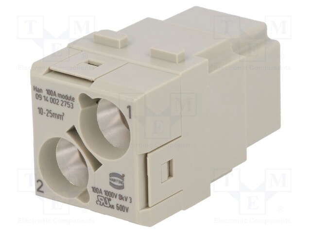Connector: HAN; module; female; Han Modular 100A; PIN: 2; 100A; 3um