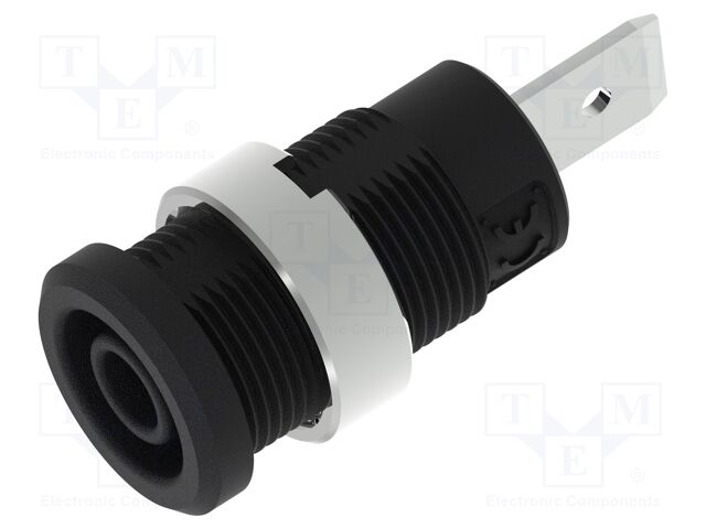Socket; 4mm banana; 36A; 1kV; black; nickel plated; on panel,screw