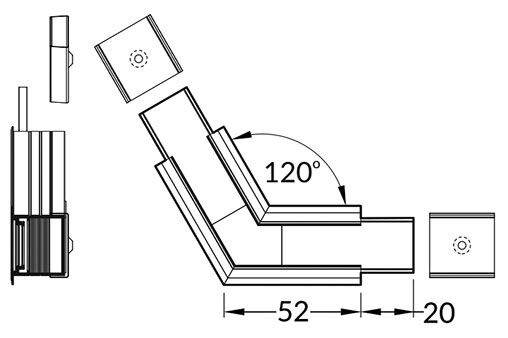 Connector 120°; black; aluminium,polycarbonate; anodized