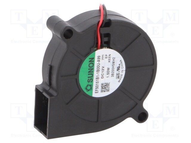 Fan: DC; blower; 12VDC; 51.6x51.7x15mm; 7.64m3/h; 41dBA; 5200rpm