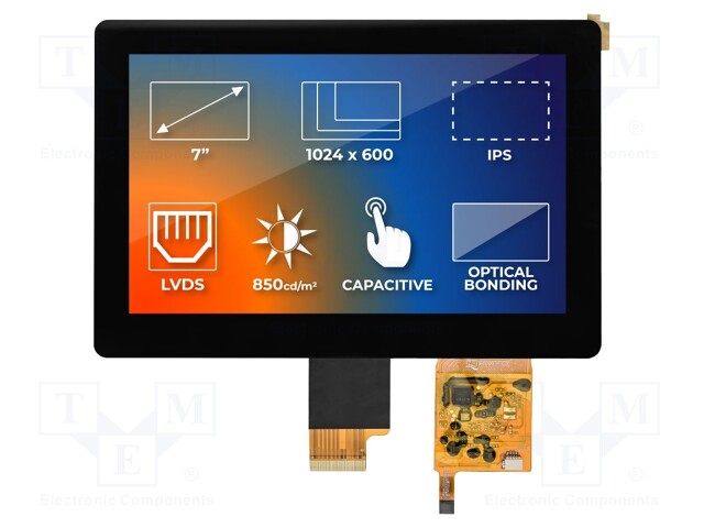 Display: TFT; 7"; 1024x600; Illumin: LED; Dim: 179.96x119x8.15mm