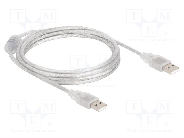 Cable; USB 2.0; USB A plug,both sides; 2m; transparent; 480Mbps